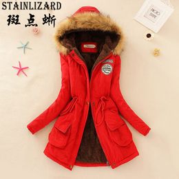 STAINLIZARD Fahion Women Winter Coat Casual Cotton Red Hooded Parkas Long Thick Ladies Women Clothing Warm Women Jacket CJT142