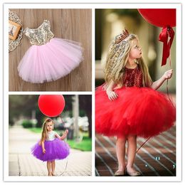 Ins 2020 Summer Baby Girls Sequins Gauze Dresses Kids Princess Sleeveless Tutu Skirts with Bowknot Children Party Mesh Dress 1-6T E22705