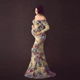 Abiti di maternità in collina Abiti da donna Inghilterra Puntelli Pops Off Spalla manica lunga Abito stampa a manica lunga Vestido Embarazada