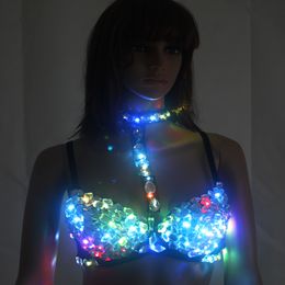 Sexy LED Bra Stage Bra colorful flash LED glow diamond underwear for singer dance Punk Club Stage Wear