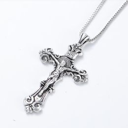 Antique Silver Traditional Large Crucifix Pendant Necklaces Cross Medallion Necklace N1656 24inches 20pcs/lot