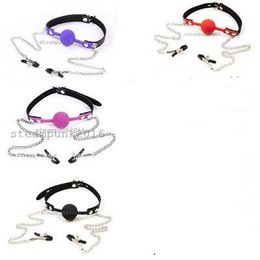 Bondage Silicone Party Mouth Ball Gags with Lock Clamps Breast Clip Harness Restraints #R45