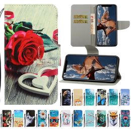Newest Colourful Painting Leather Wallet Phone Case for iPhone 11 Pro X XR XS Max Samsung Galaxy S20 Flip Stand Ptotective Cover