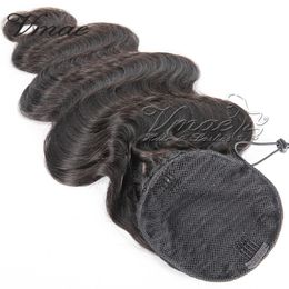 VMAE Brazilian Natural Black 100g 120g 14 To 26 Inch Weave Straight Body Wave Drawstring Ponytail Virgin Human Hair Extension