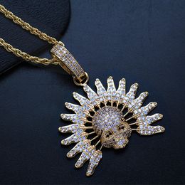 Wholesale-Skull Ornaments Retro Punk Hip Hop Gold Silver Copper Skull Crossbones Pendant Necklace 60CM