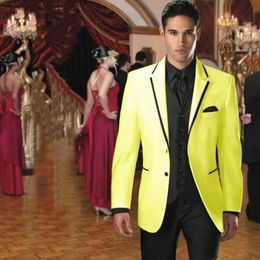 Brand New Groom Tuxedos Yellow Groomsman Wedding 3 Piece Suit Fashion Men Business Prom Party Jacket Blazer(Jacket+Pants+Tie+Vest) 2508