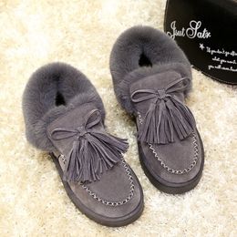 Hot Sale-New Style Tassel Women Snow Boots Fur Plush Low Bottomed Flat Bottomed Winter Women's Warm Anti-skid Snow Boots