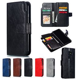 Couro de luxo retro magnético flip wallet cartão fique à prova de choque phone case capa para iphone 7 8 plus xr xs max samsung a8 s9 nota 9 8 huawei