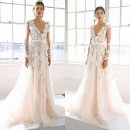 Modest Marchesa 2019 Long Sleeve Wedding Dresses 3D Floral Applique Plus Size Princess Wedding Gowns Castle Bridal Dress