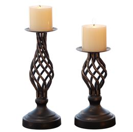 Black Europe Candle Holders Metal Iron Candlestick For Candelabra Stand Pillar Candelabra Home Wedding Decoration