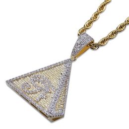 Micro Inlaid Zircon Gold Color Plated Pyramid Horus Eye Pendant Necklace Mens Bling Jewelry Christmas Gift