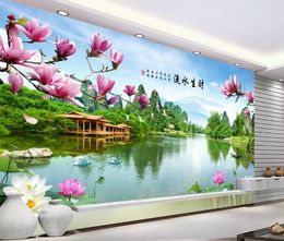 Custom Wallpaper 3D Stereoscopic Flowing water and wealth painting landscape TV background wal Art Wall Mural Living Room Bedroom Wallpaper