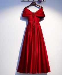 Elegant Fall Winter Satin Evening Dresses Off the Shoulder Lace-up Back Floor Length Prom Dress Royal Blue/Red