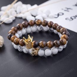 New Lovers White Turquoise Bracelet Crown Natural Stone Energy Beads Bracelets Metal Rhinestone Strands Jewellery Accessories Wholesale