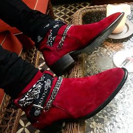 Handmade ankle Boots Men Pointed Toe Casual Shoes Dress motorcycle Boots Suede Leather Male Wedding Short cowboy boot