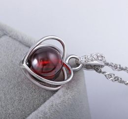 Fashion-Heart Garnet Pendant 925 Sterling Silver Necklace High Quality Pendant Plated White Gold Color NO CHAIN Christmas Gift