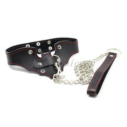 Bondage Real Leather Neck Restraint Collar Chain Leash Flirt Toy Choker Corset Bat Man A76