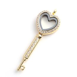 newest design silver heart key shape locket necklace rhinestone magnetic photo frame keychain