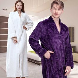 Men Winter Thermal Plus Size Extra Long Thick Grid Flannel Bathrobe Mens Zipper Warm Bath Robe Dressing Gown Male Luxury Robes1237g