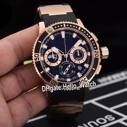 New Diver Marine 353-98LE-3/Artemis 353-98LE Black Dial Miyota Quartz Chronograph Mens Watch Rose Gold Case Black Rubber Strap Hello_Watch