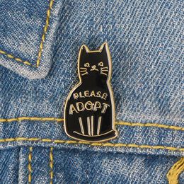 Cat Enamel pin PLEASE ADOPT Black animal Brooch Cute Cartoon pet Lapel Badge Denim Jewellery Fascinating kitten