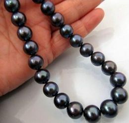 18''10-11mm Genuine Tahaitian Black Pearl Necklace Silver 925 Clasp