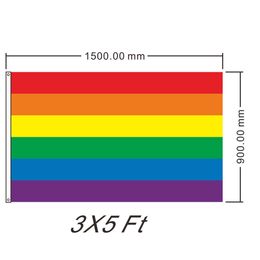 100Pcs Rainbow Flag 90x150cm Lesbian Gay Pride Polyester LGBT Flag Banner Polyester Colorful Rainbow Flag For Decoration WCW379