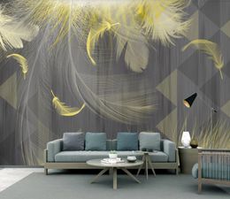 Custom 3D Wallpaper Mural European style geometric golden feather murals background Wallpapers Living Room Bedroom wall stickers decoration