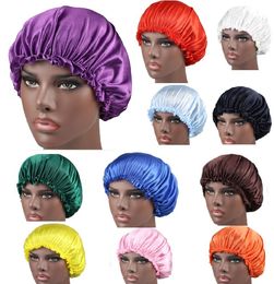 Solid Women Sleep Cap Satin Night Bonnet Head Cover Beanie Hat Hair Beauty Elastic Shower Cap 19 Color XHH9-3056