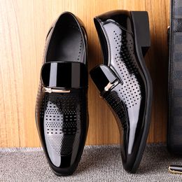 Hot Sale-2019 Summer Autumn Pointed Toe Mens Dress Shoes Breathable Black Wedding Shoes Formal Suit Office Man Leather Shoe K6-17