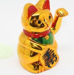 5 inch Chinese Lucky Cat Wealth Waving Cat Gold Waving Hand Maneki Cute Home Decor Welcome Waving Cat KKA7007