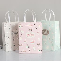 paper gift bag white kraft paper shopping bag ins soft color paper bag with handle 28*21.5*11cm gift bags