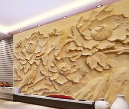 wall mural photo wallpaper Peony flower bird relief wall 3D background wall decoration painting mural