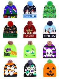 LED Halloween Glowing knit cap skull ghost hat Christmas Sweater Beanie Light Up Knitted Hat Halloween Adult Christmas Party