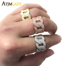 US-GRÖSSE 9,10 Neu eingetroffenes Design mit Goldfüllung Echter Mikropavé-Bling-CZ-Ring mit kubanischem Gliederkettendesign, einzigartiger Hip-Hop-Bling-Herrenring