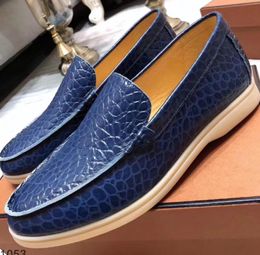 LoroPiano Walk Genuine Leather Crack Shoes Mens Luxury Designer Leopard Print Flats Driving Dress Shoe Official Big Size 45 46336d N83m