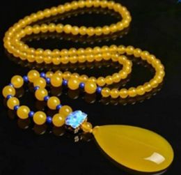 Factory price wholesale jade natural topaz with water drop pendant female beeswax jade bead chain water drop necklace