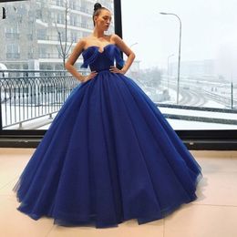 Lebanon 2018 Royal Blue Prom Dresses sweetheart Off the Shoulder Ball Gown Ruffles Long Evening Dress Engagement Photos Custom Made Cheap