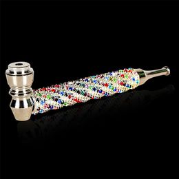 Newest Colourful Diamond Decoration Zinc Alloy Dry Herb Tobacco Smoking Tube Handpipe Holder With Cover Top Removable Innovative Design DHL