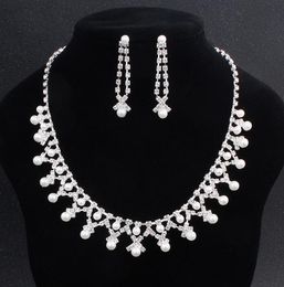 silver bridal jewellery sets Canada - 2022 Bling Peals Bridal Jewelry Set Silver White Plated Necklace Pearl earrings Wedding jewellery sets for bride Bridesmaids women Accesso