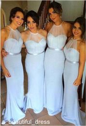 Elegant Mermaid Blue Bridesmaids Dressese Long Sleeveless Formal Dresses Bridesmaid Dressese Halter Party Prom Dresses Custom Made