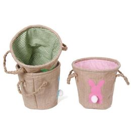 Easter Baskets DIY Eggs Rabbit Burlap Bags 3 Colors Jute Rabbit Tail Basket Cute Storage Handbags Party Decoration