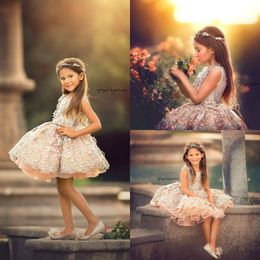 cupcake applique Australia - 2019 Short Flowers Girls Pageant Dresses Lace Applique Ball Gown Toddlers Cupcake Kids Communion Gowns Princess robes de bal