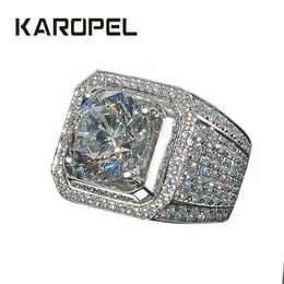 Karopel Micro Pave CZ Wedding Rings Engagement Hip Hop Bling Round Shape Cool Street Men Bling Iced Out CZ Ring