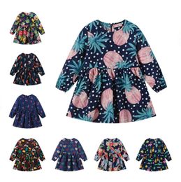 Floral Girls Dress Long Sleeve Kids Dresses Flower Printed Baby Dress Spring Infant Clothes Kids Clothing 20 Designs Free Shipping DHW2020