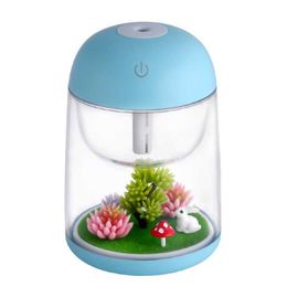 180ml Micro Landscape Humidifier Night Light Ultrasonic USB Humidifiers Mist Maker Mini Air Purifier Office Decorations RRA2824-6