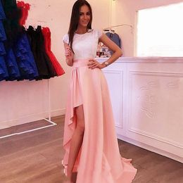 Evening Dresses For Girls White Lace Top and Pink Skirt Formal Party Gowns Side Split A Line Long robe de soiree