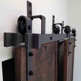 5FT-8FT bypass rustic black steel wood sliding barn door hardware track set kit classical style