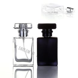 Refillable Glass Spray Perfume Bottle Transparent Matte Black Empty Cosmetic Container Atomizer Bottles Travel Size