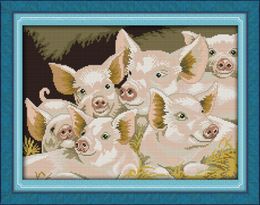 Lovely pig family Handmade Cross Stitch Craft Tools Embroidery Needlework sets counted print on canvas DMC 14CT 11CT Home decor paintings